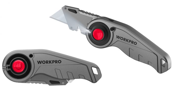 Нож универсальный складной со сменными лезвиями с подсветкой WP211009 WORKPRO